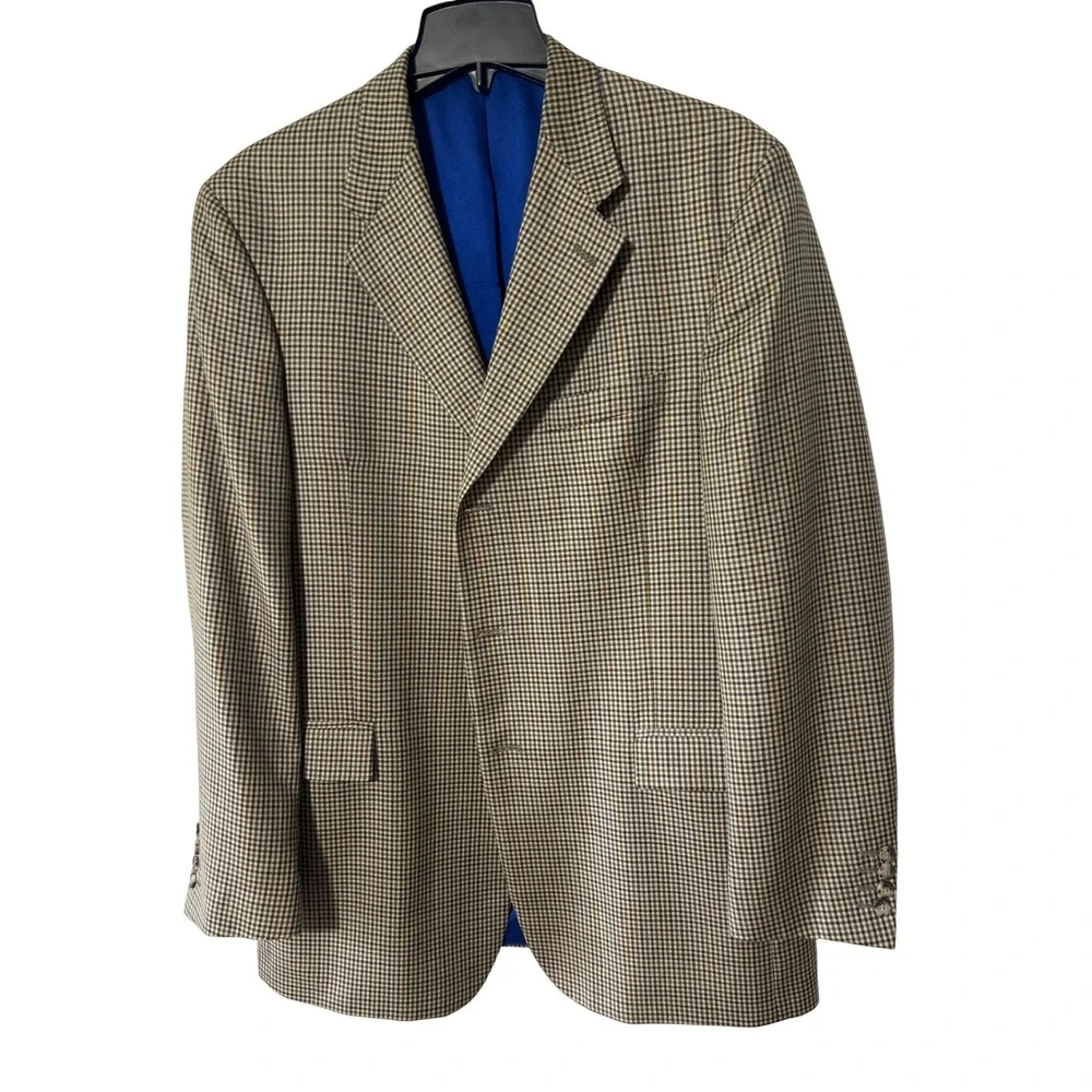 Tommy Hilfiger Vintage 100% Wool‎ Houndstooth Sport Coat Blazer 44L Brown Blue